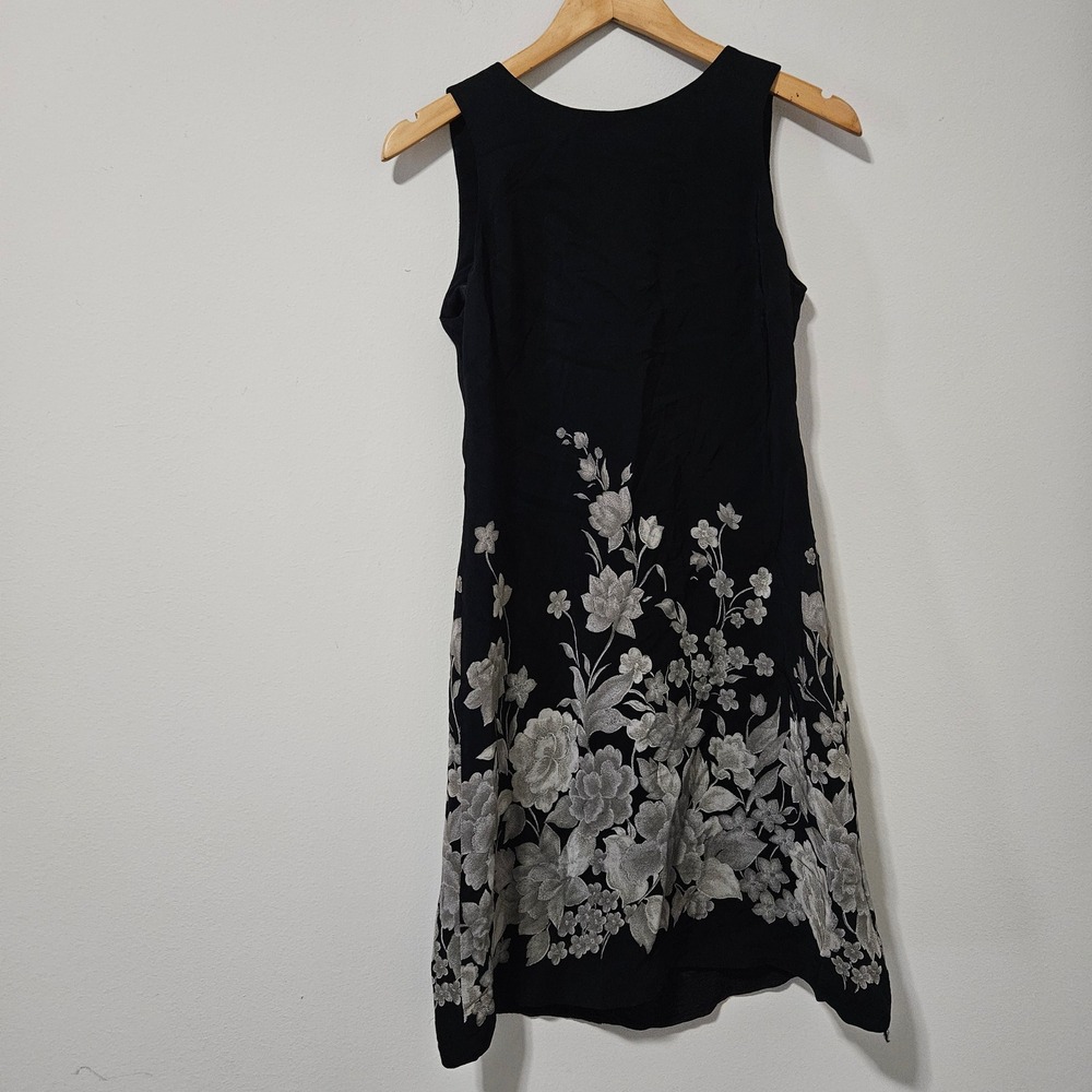 Donna Ricco New York Black Floral Border Print Sleeveless Shift Dress Size 6